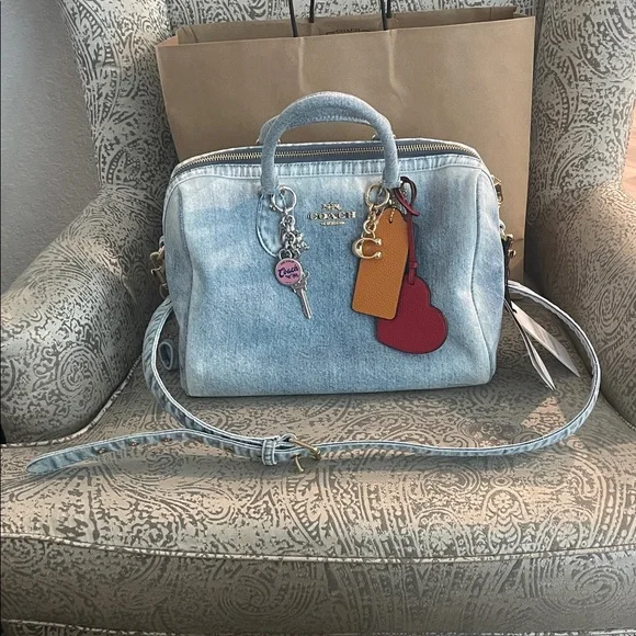 Coach Loved Denim Large Rowan Satchel NWT - Picture 1 of 3